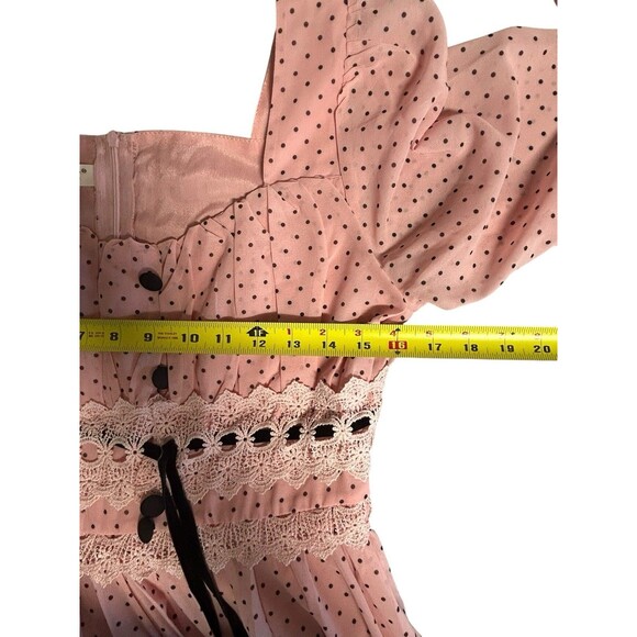 Pink Black Polka Dot  Square Neck A Line Chiffon Whimsical‎ Fairy Romantic Large - Picture 6 of 10